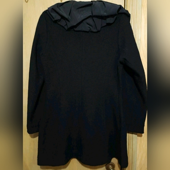 CAbi Black Wool Sweater Womens Size Sm Satin Ruffle Collar - Picture 6 of 11